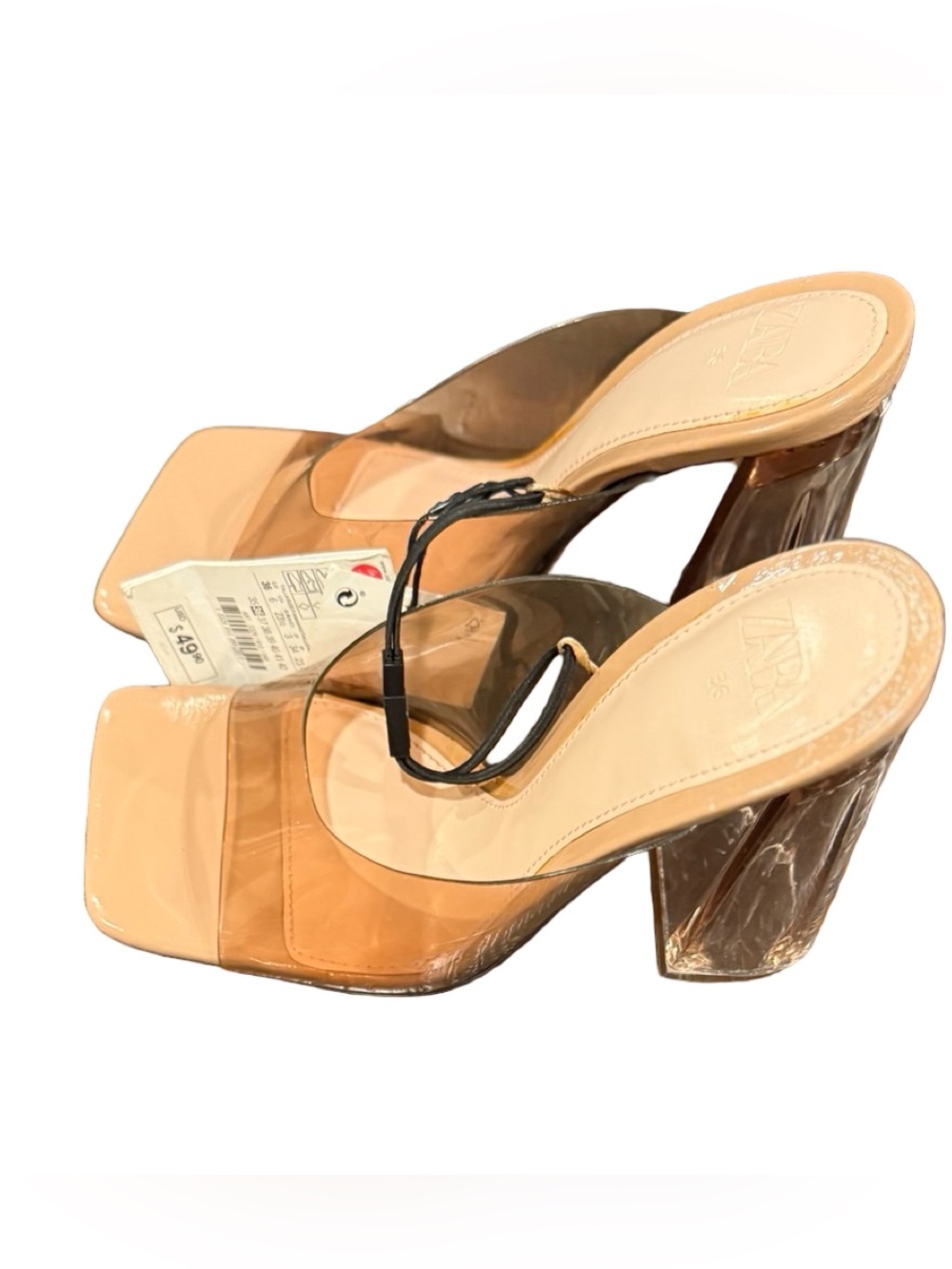ZARA Nude Patent & Clear PVC Block Heel Mules - Picture 10 of 16